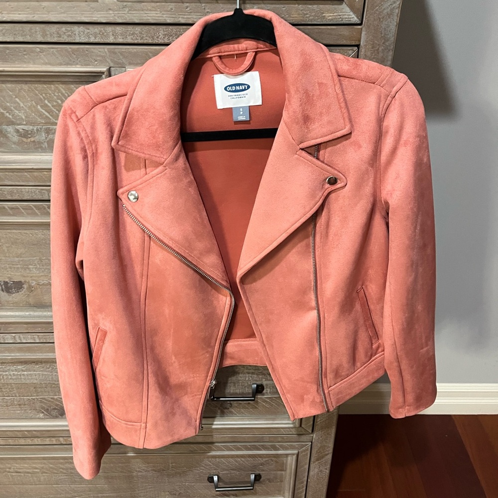 Old navy faux suede moto jacket peach color